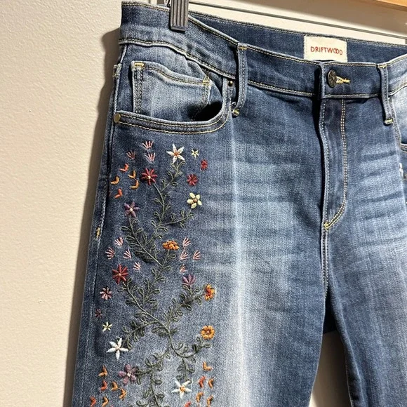 Driftwood Kelly Jeans Womens 32x32 Embroidered Floral Straight Leg Denim Boho - Picture 4 of 9
